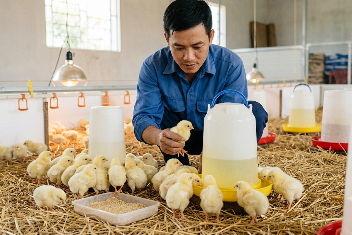 Quy trình chăm sóc gà con ngay sau khi vận chuyển